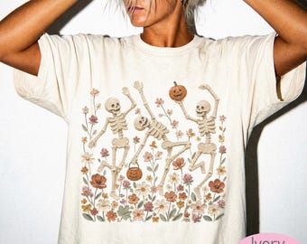 Dancing Skeletons Floral Shirt | Comfort Colors Halloween Tee