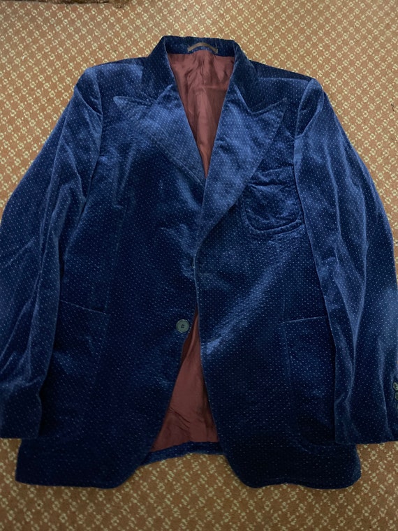 Vintage blue velvet vintage 70s mens jacket, size 
