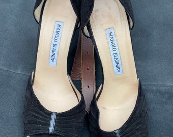 Manolo Blahnik black suede high heel shoes