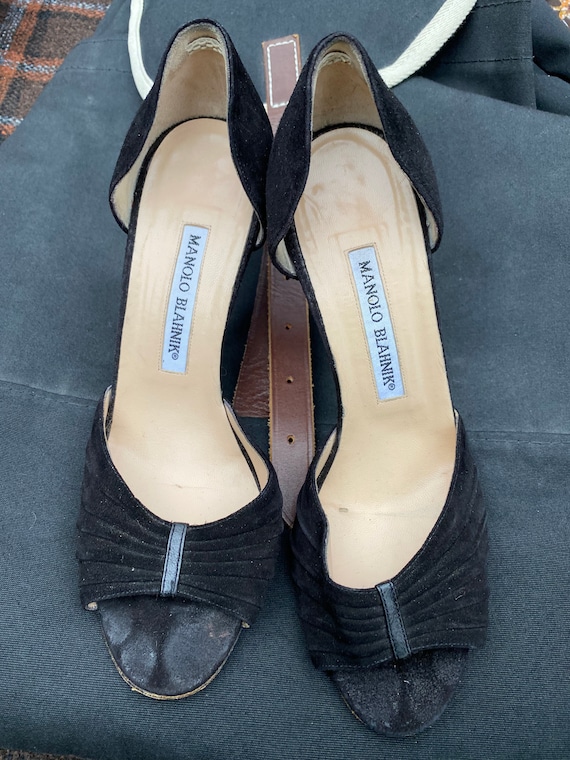 Manolo Blahnik black suede high heel shoes
