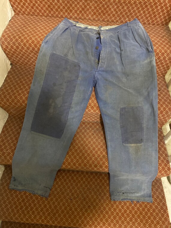 French Vintage Blue Work Trousers Circa 1940s With Original