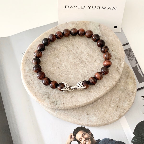 David Yurman Mens Bead Bracelet, sterling silver, red tiger’s eye 8mm