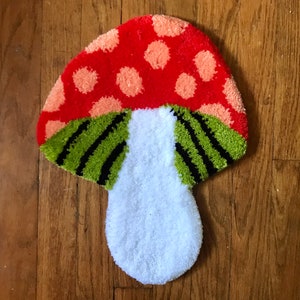 Mushroom Rug, Tufted Mushroom, Red Mushroom Rug, Cottagecore Rug, Mint Mushroom Rug, Green Mushroom Rug, Aesthetic Rug image 1