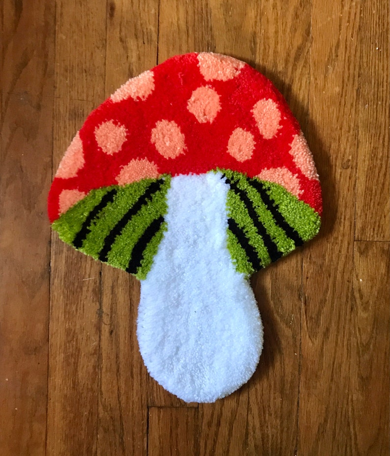 Mushroom Rug, Tufted Mushroom, Red Mushroom Rug, Cottagecore Rug, Mint Mushroom Rug, Green Mushroom Rug, Aesthetic Rug image 1