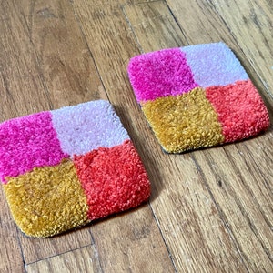 Checkered Mug Rugs PACK OF TWO, Checkered Coasters, Tufted Coasters, Cool Coaster