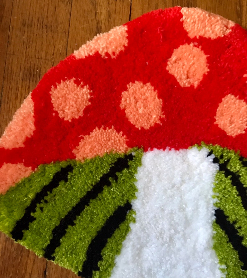 Mushroom Rug, Tufted Mushroom, Red Mushroom Rug, Cottagecore Rug, Mint Mushroom Rug, Green Mushroom Rug, Aesthetic Rug image 3