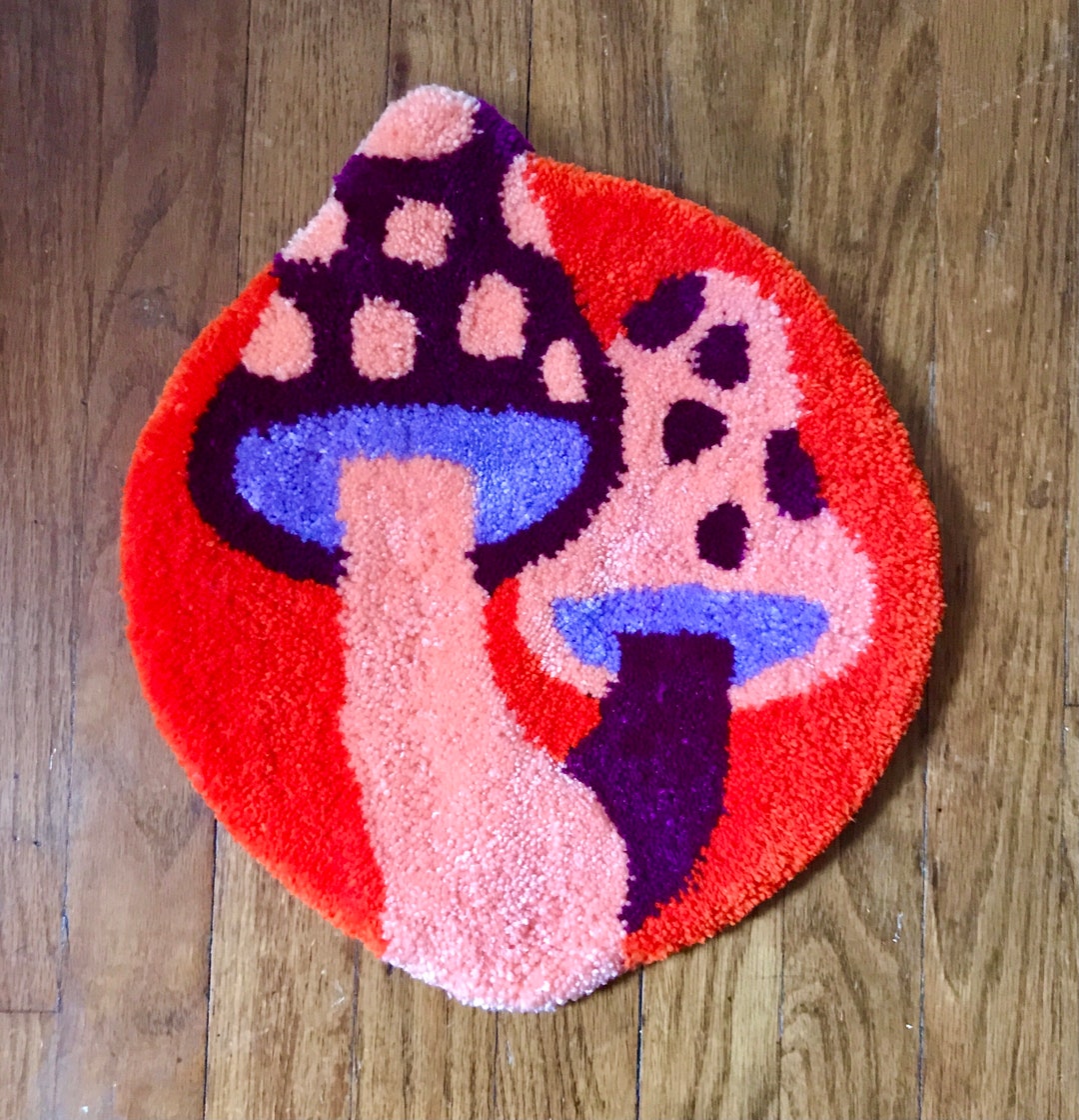 Mushroom Rug, Tufted Mushroom, Orange Mushroom Rug, Cottagecore Rug, Aesthetic Rug, Wall Art