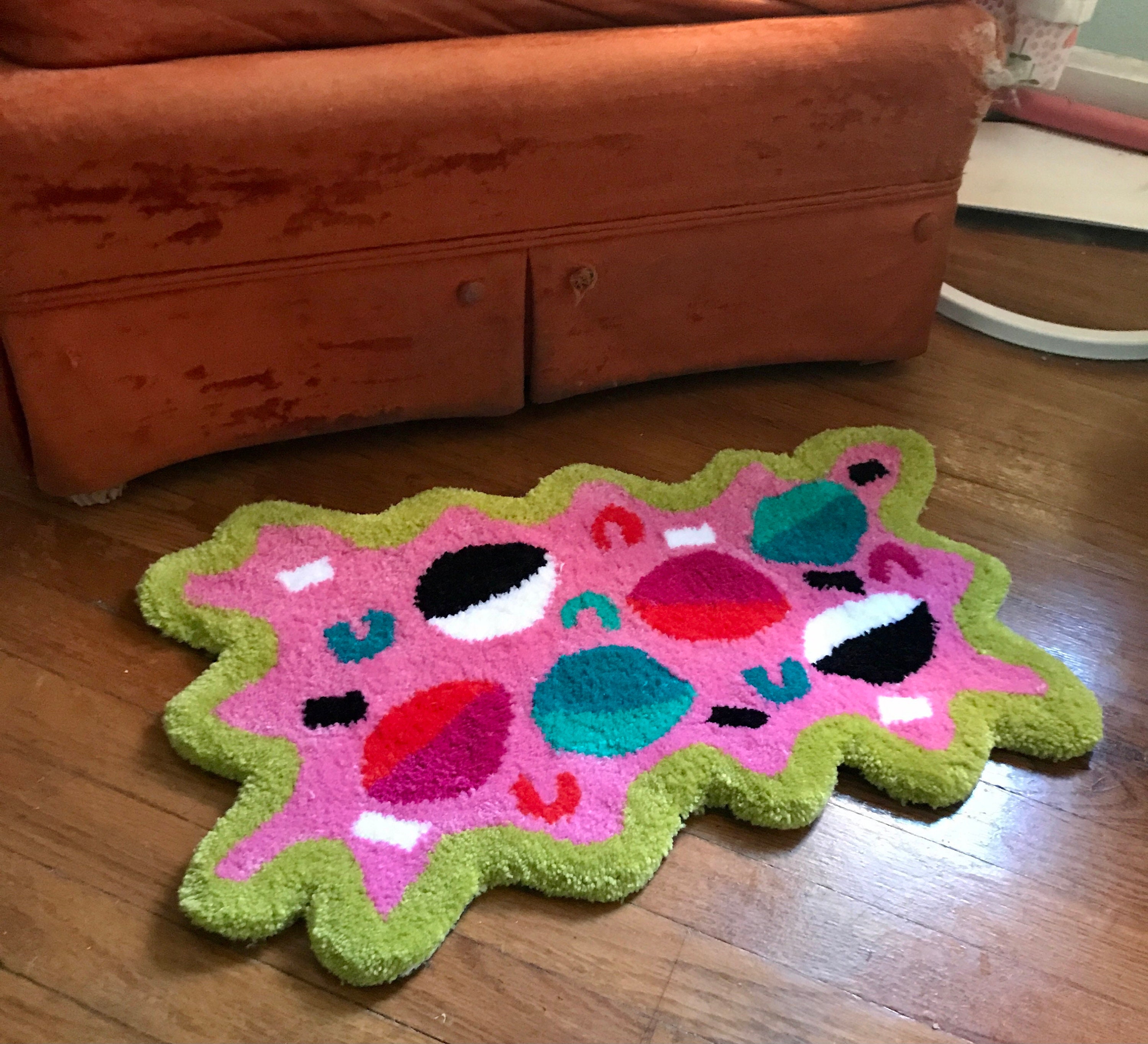 Lime and Pink Abstract Rug Handmade Tufted Rug Abstract Wall Etsy