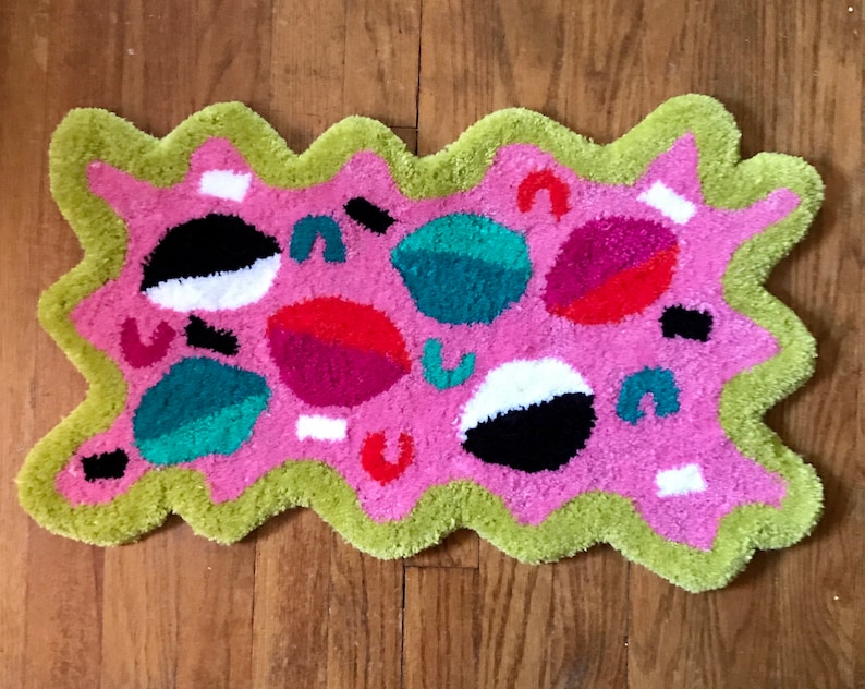 Lime and Pink Abstract Rug Handmade Tufted Rug Abstract Wall Etsy