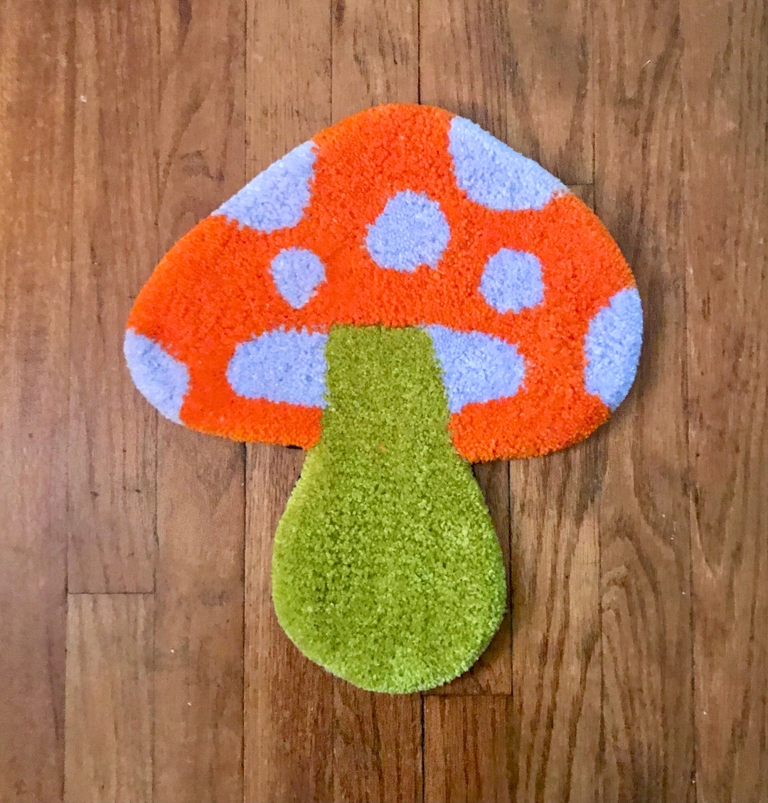 Mushroom Rug, Tufted Mushroom, Orange Mushroom Rug, Cottagecore Rug, Aesthetic Rug, Cool