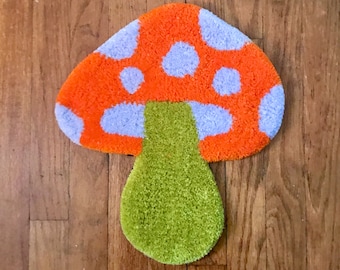 Mushroom Rug, Tufted Mushroom, Orange Mushroom Rug, Cottagecore Rug, Aesthetic Rug, Cool Mushroom Rug