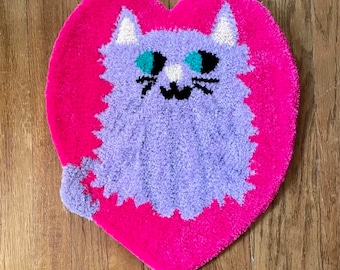 Cat Rug, Tufted Cat, Cat Art, Tufted Cat Rug, Cat Fiber Art