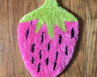 Strawberry Rug, Handmade Tufted Rug, Strawberry Wall Hanging, Pink Strawberry, Valentines Gift