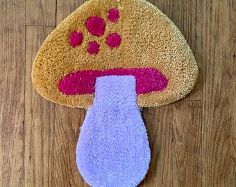 Mushroom Rug, Tufted Mushroom, Purple Mushroom Rug, Cottagecore Rug, Mustard Mushroom Rug, Yellow Mushroom Rug, Aesthetic Rug