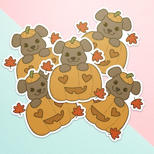 Pumpkin Pup Outdoor Sticker, Weatherproof Vinyl Sticker