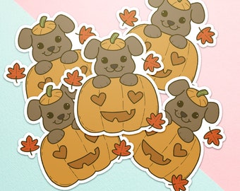 Pumpkin Pup Outdoor Sticker, Weatherproof Vinyl Sticker