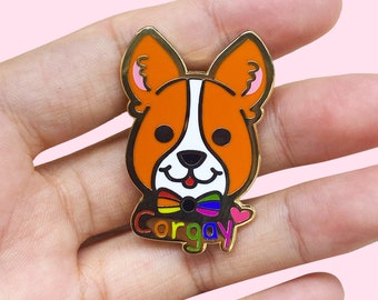 Corgay Enamel Pin, Gay Pride Pin