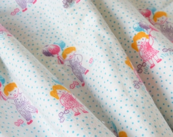 Vintage Cotton Flannel Fabric: Happy Kids Print, 1.5 Yard