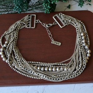 Vintage multi chain necklace signed T&C, Silver tone chunky necklace, Layering chain necklace 20 inches