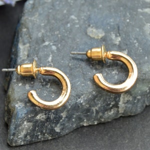 Vintage Gold Tone Tiny Hoop Earrings: 1980s Dainty Studs
