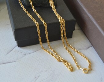 Vintage Gold Tone Rope Chain Necklace: 30 Inch Stacking Layering Chain