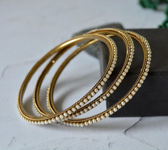Vintage tiny pearls bangles, Stack bracelets set … - image 8