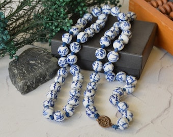 Chinese Porcelain Blue and White Longevity Necklace - Etsy