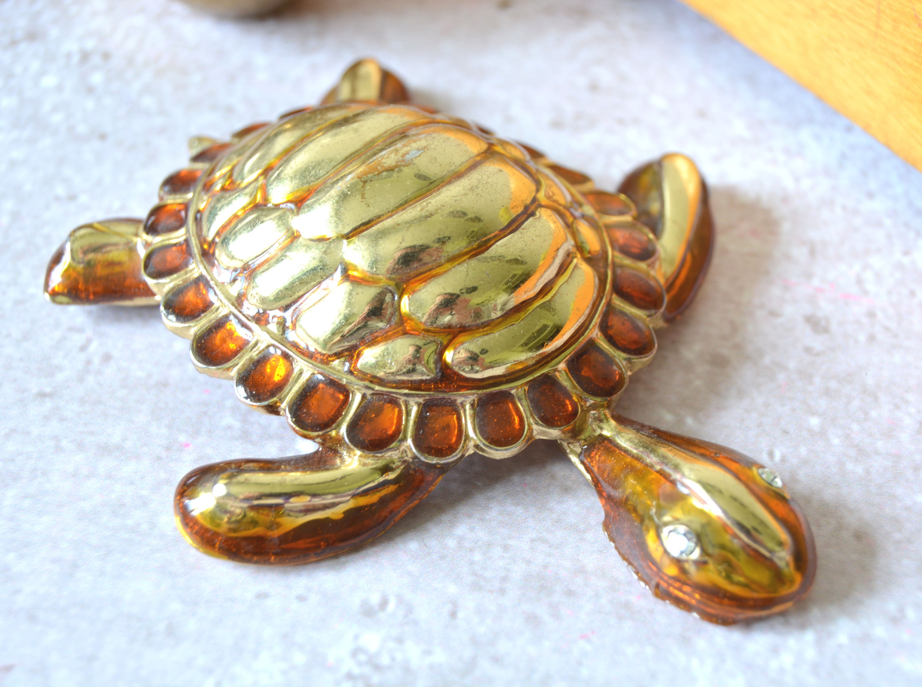 Vintage Large Turtle Brooch Gold Tone and Enamel Brooch Etsy UK