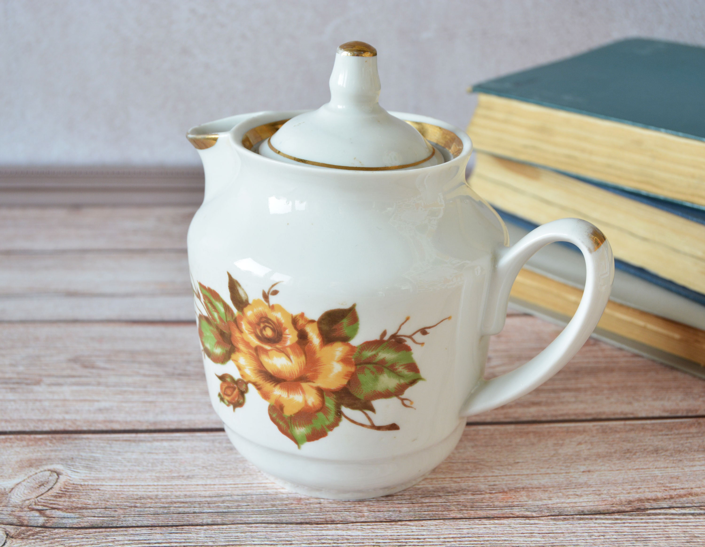 Vintage ceramic teapot Farmhouse kitchen Small floral teapot Etsy