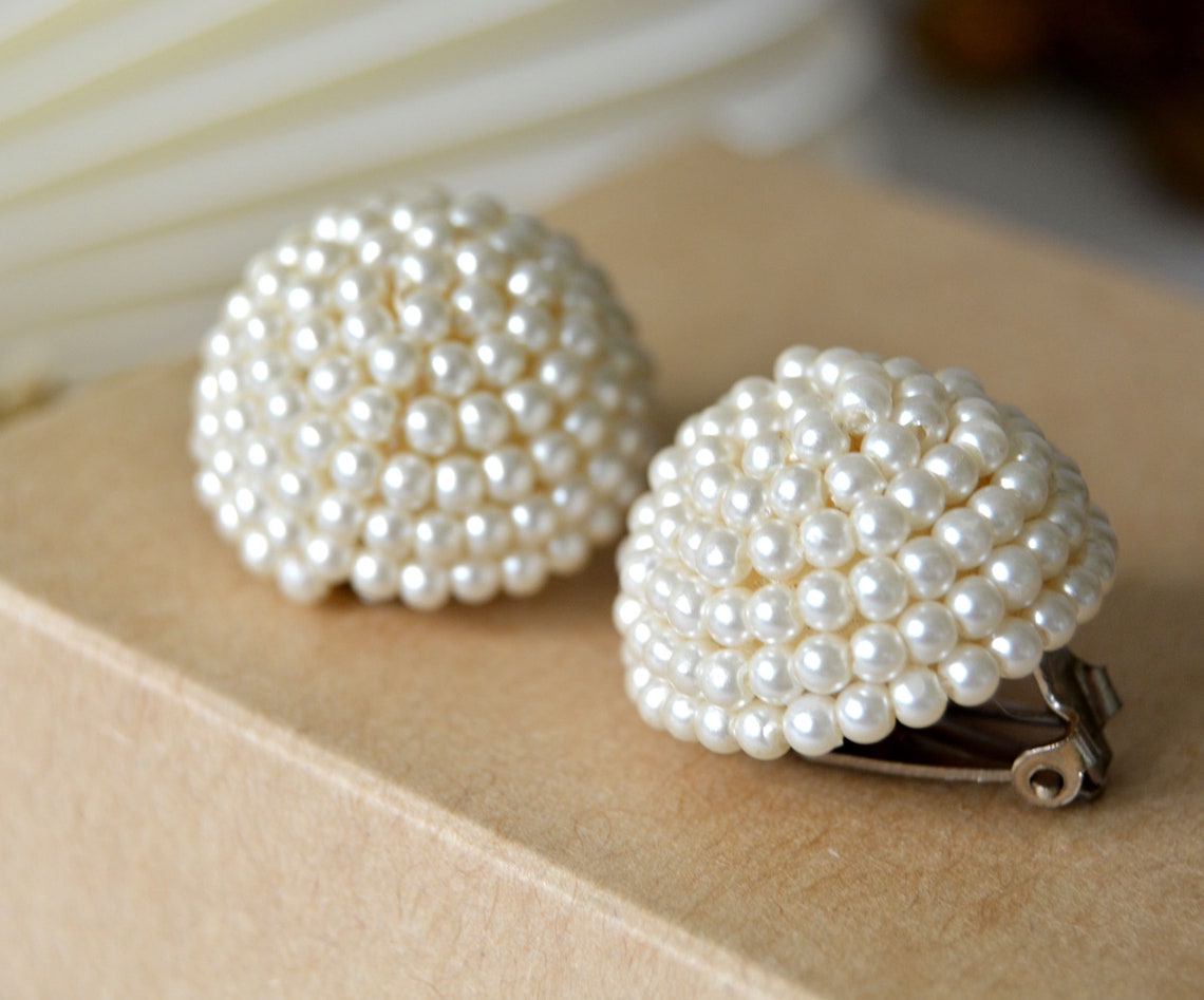 Vintage faux pearl cluster earrings Tiny pearls clipons Etsy