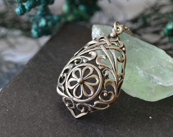 Vintage filigree pendant, Dainty necklace, German silver jewellery, Minimalist dark academia pendant