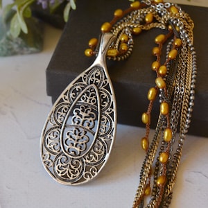 Vintage bohemian pendant, Massive multi chain necklace, Brutalist ornate pendant
