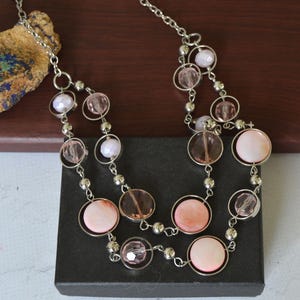 Vintage Pink Crystal Necklace: Mother of Pearl Double Strand