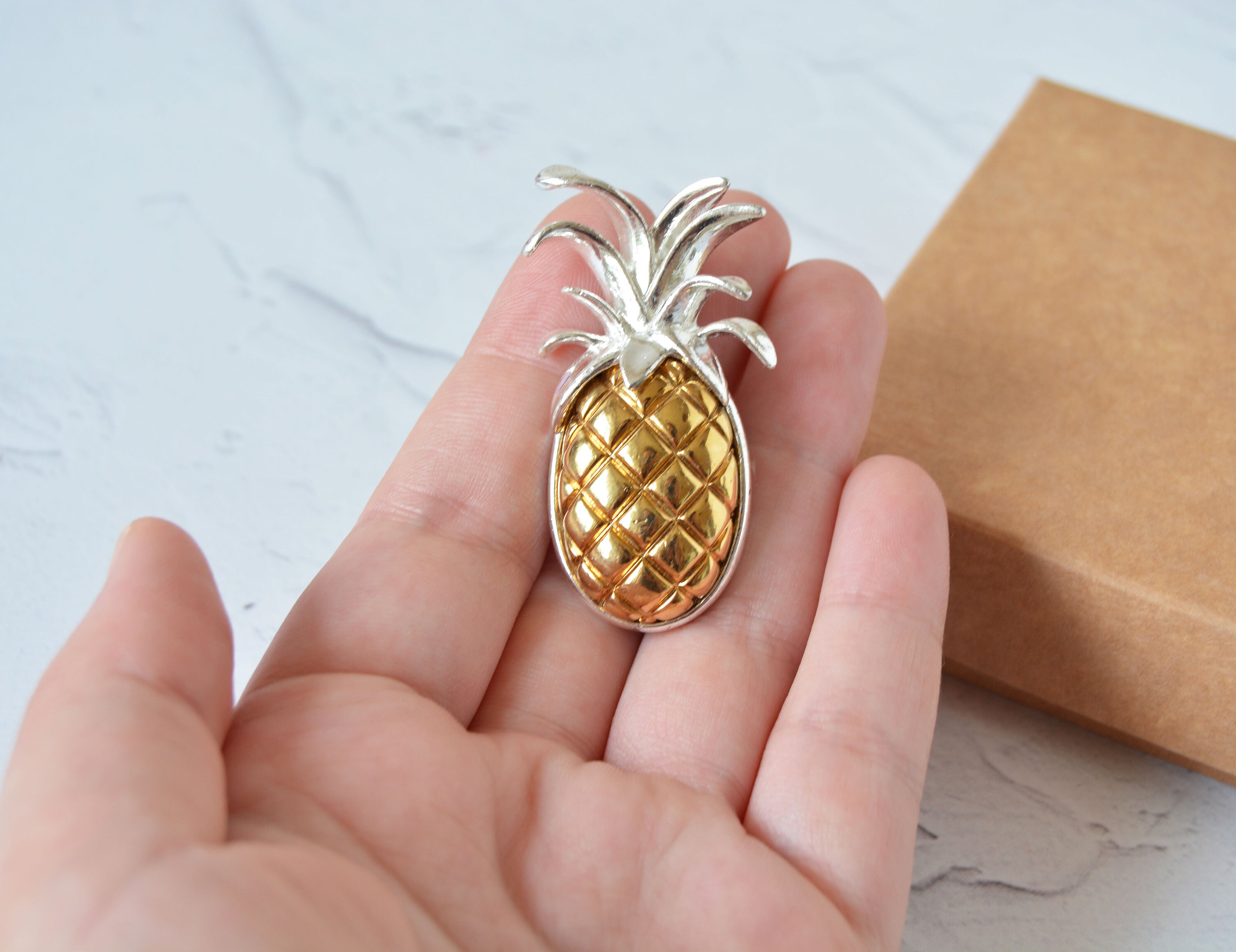 Vintage pineapple brooch Silver and gold tone metal brooch Etsy