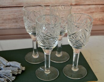 Vintage Crystal Shot Glasses Set: Geometric Cut Glass Barware