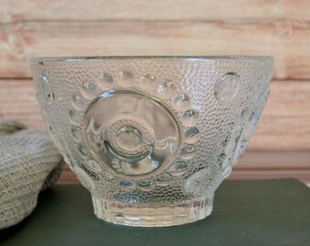 Vintage Clear Glass Bowl: Dotted Texture Geometric Glassware