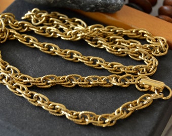 Vintage gold tone rope chain necklace, Stacking chain 22 inches