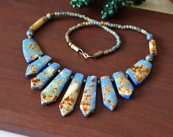 Vintage Faux Turquoise Bib Necklace, Blue Statement Necklace, Southwestern Boho Jewelry