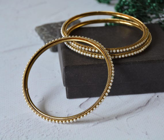 Vintage tiny pearls bangles, Stack bracelets set … - image 5