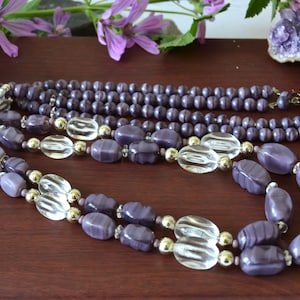 Vintage Purple Art Glass Beaded Necklace: Multi Strand Layering Necklace