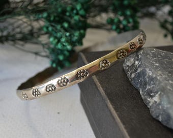 Vintage Sterling Silver Floral Cuff Bracelet, Minimalist Boho Bangle