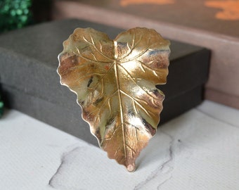 Vintage Gold Tone Grape Leaf Dress Clip - 1970s Brooch
