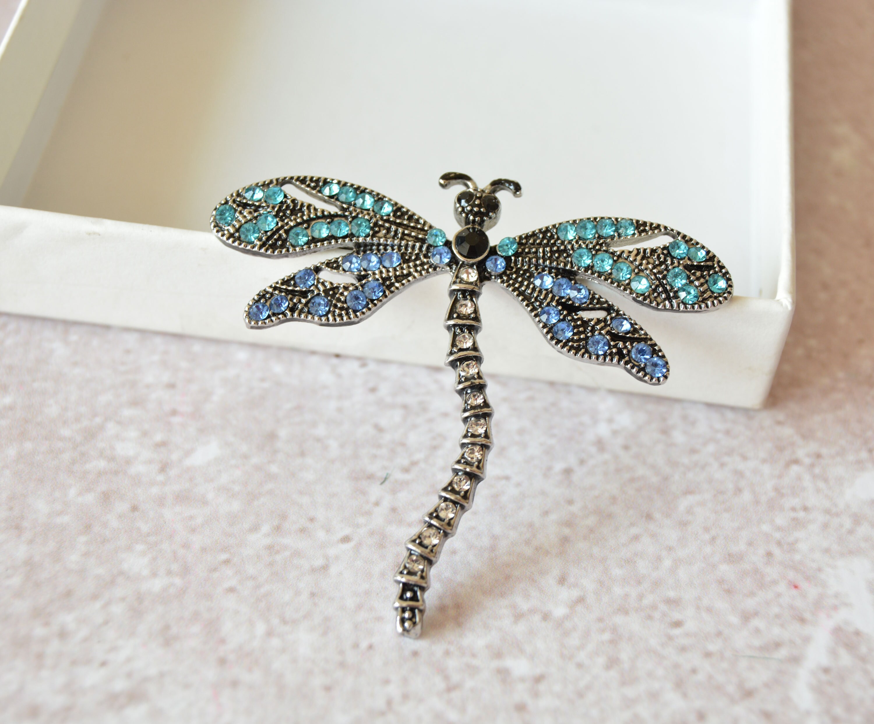 Vintage dragonfly brooch with rhinestones Etsy