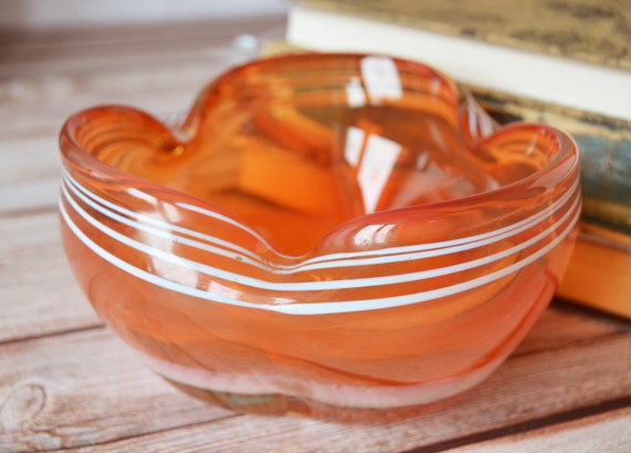Vintage Glass Bowl Small Orange Glass Ashtray Vintage Etsy etsy
