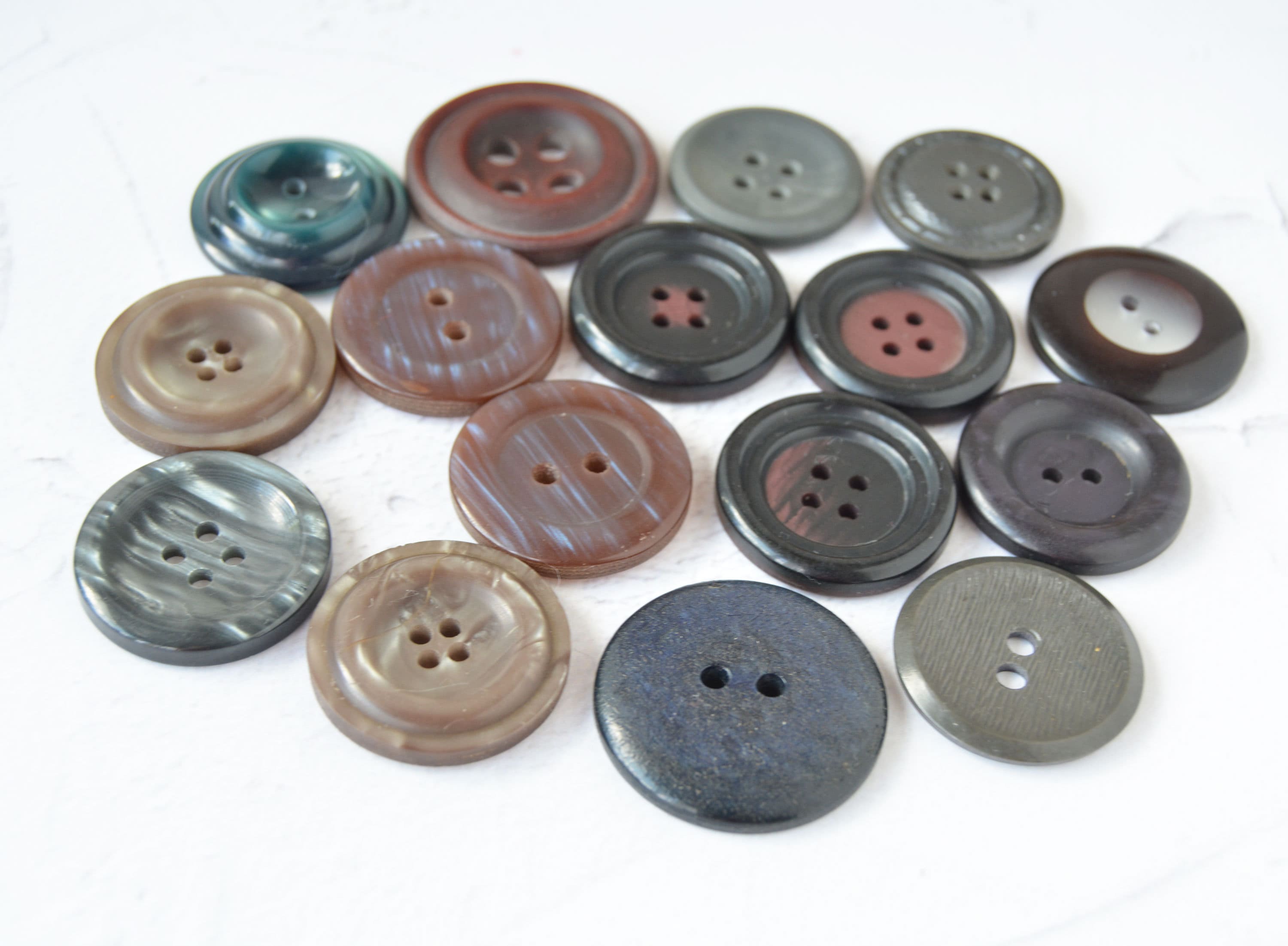 16 vintage large flat buttons 1 inch Assorted dark colours Etsy