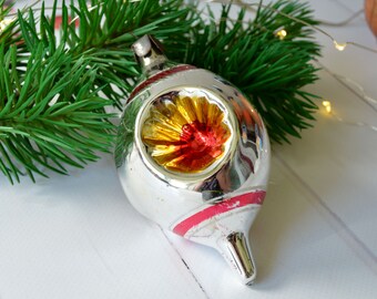 Vintage Glas Einrückung Eiszapfen Weihnachtsschmuck, Christbaumkugel mit Grübchen, Merkur Glasornamente, Feiertagsdekor