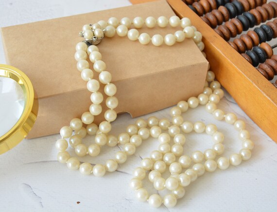 Vintage Triple Strand Champagne Pearl Bead Necklace Made in Japan