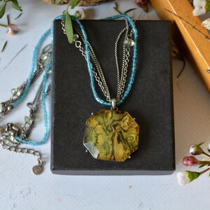 Vintage Abalone Pendant Necklace: Multi Strand Crystal Boho Jewelry
