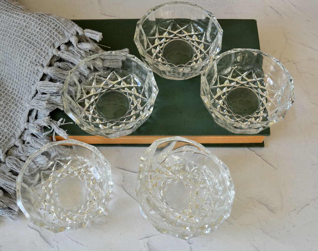 Vintage Small Crystal Bowls Set of 6 , Small Bowls 4 Inches With Cut