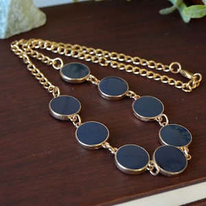 Vintage schakelketting, blauw geëmailleerde ketting met omlijsting 18 inch